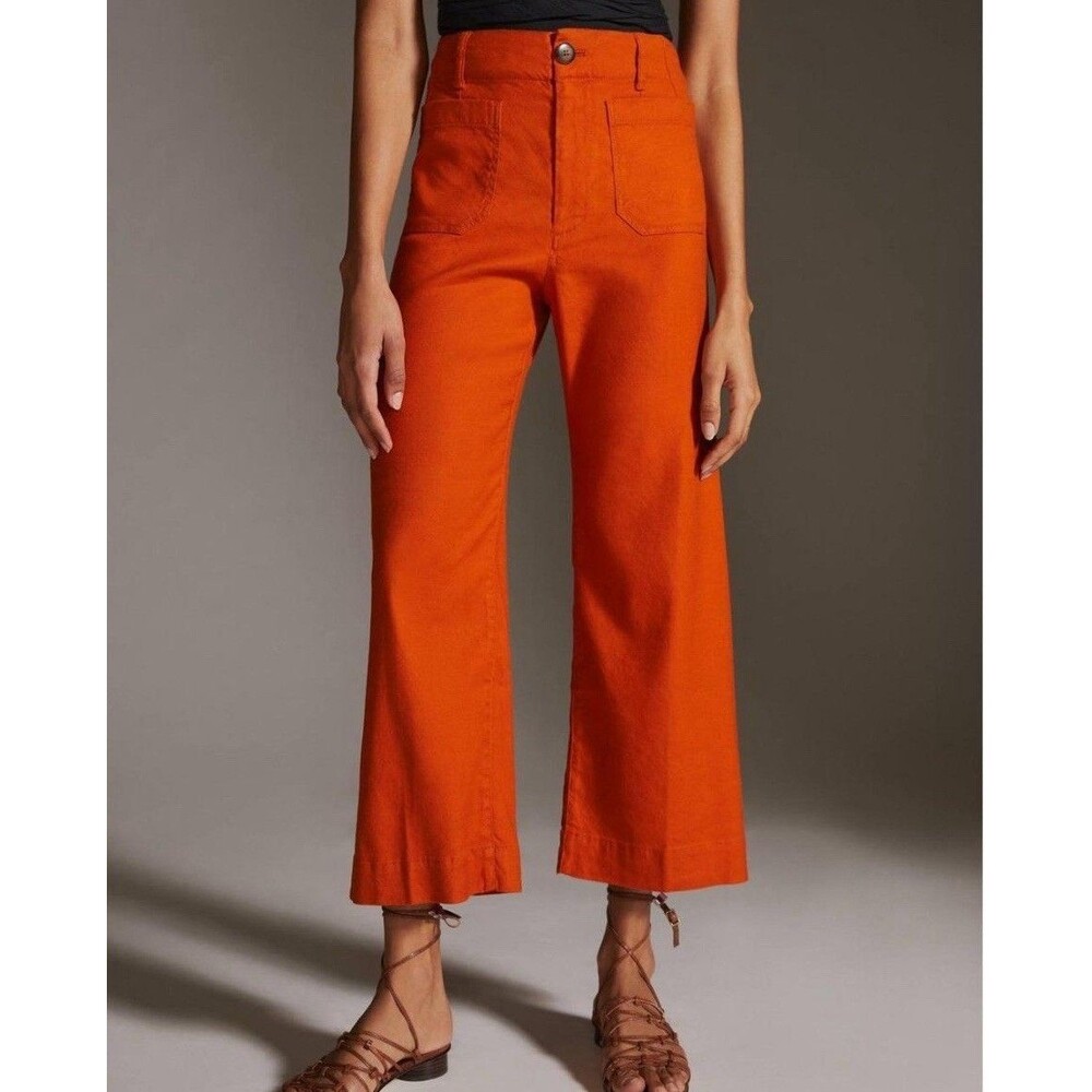 Maeve Anthropologie The Colette Pants Women’s 27 Orange Linen Blend